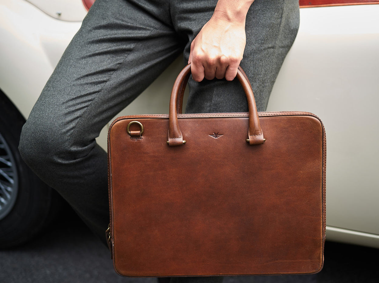 Brown Leather Classic Briefcase - Satchel & Page Men's Briefcase