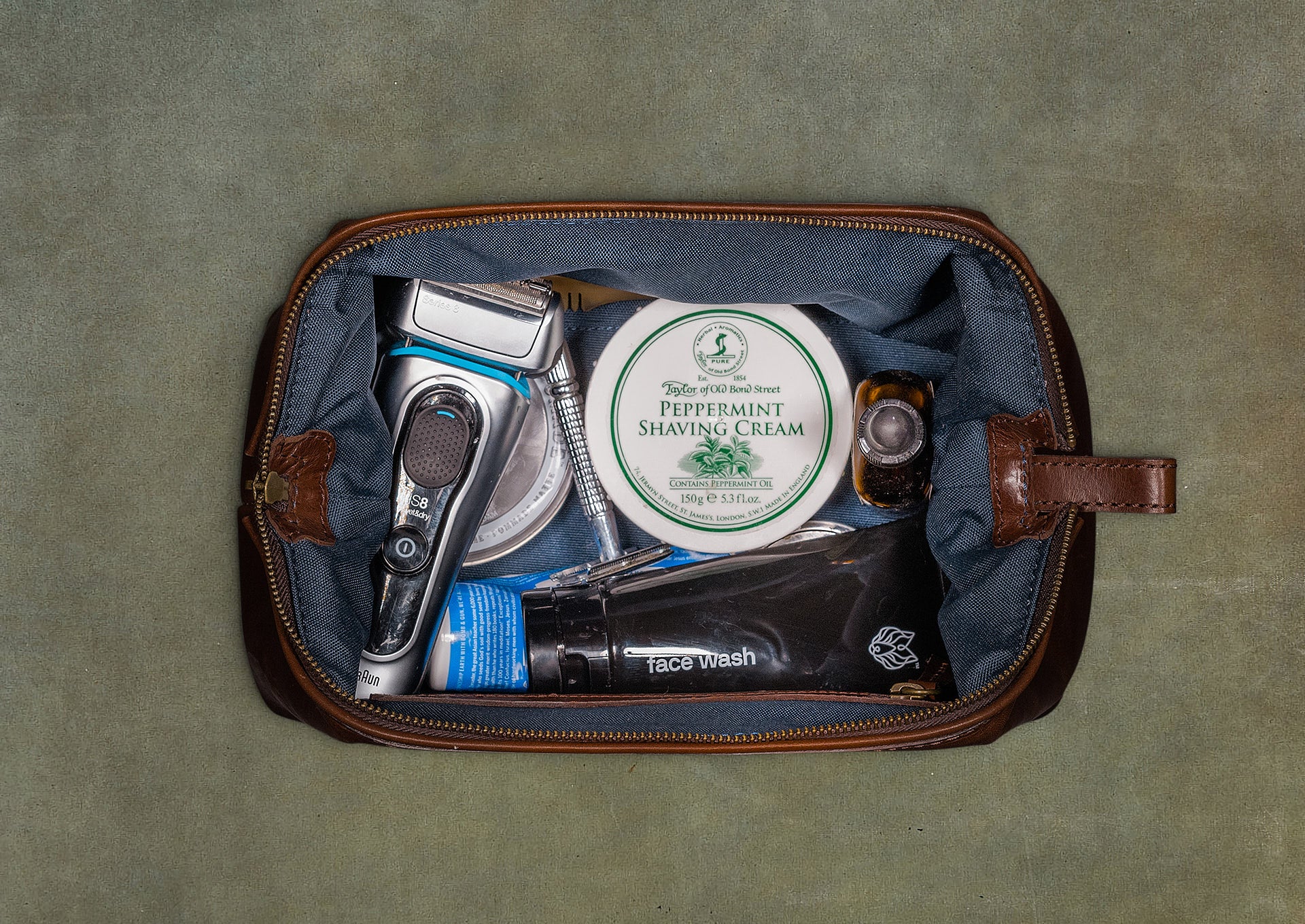 Hayden Mens Toiletry Bag with Custom Straight Razor Shaving Kit - Dopp Kit